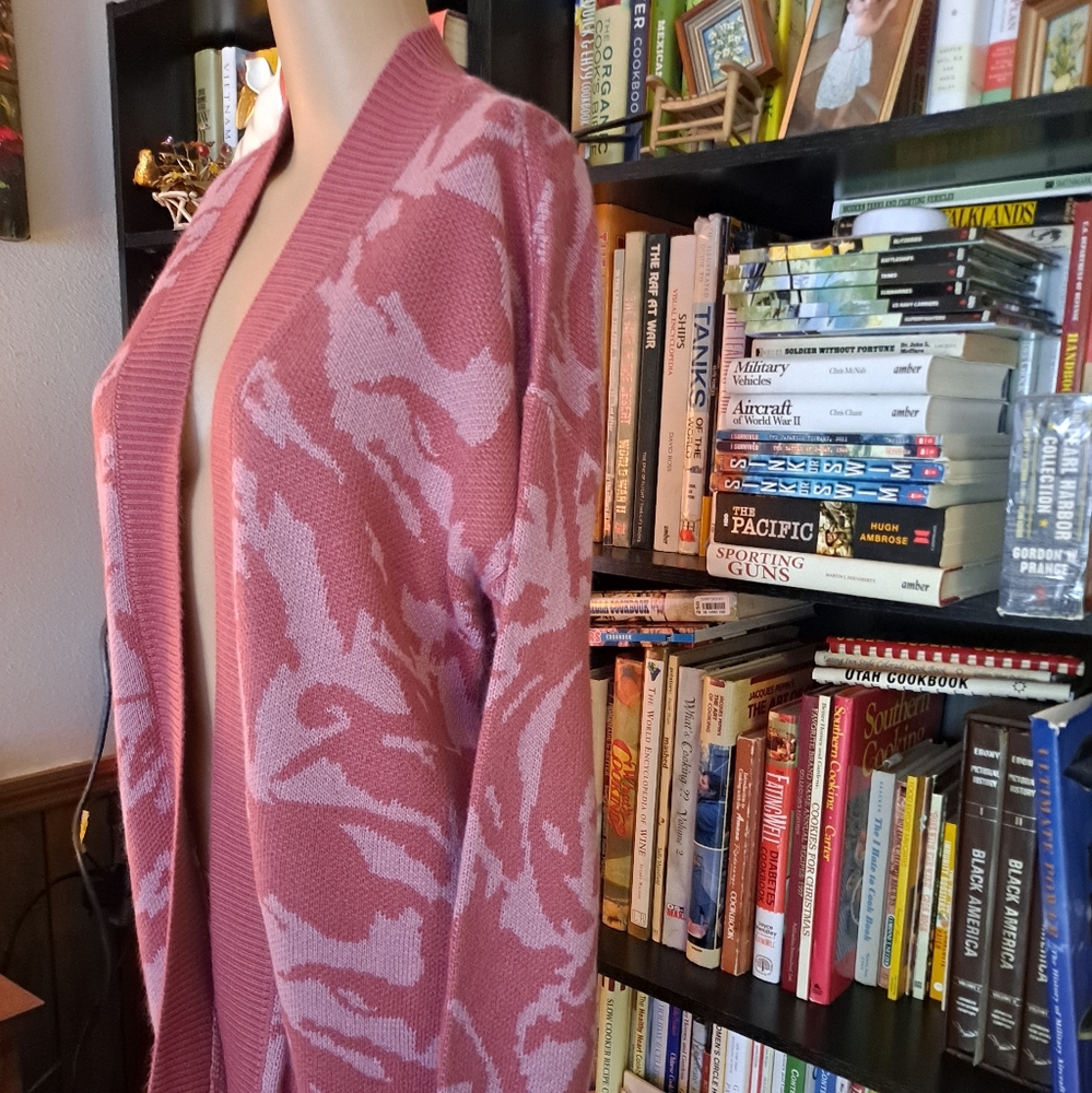 Divided by H&M Mauve jacquard buttonless long knit cardigan